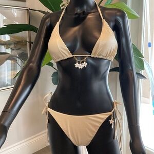 Shimmery Champagne Bikini with Charming Bikini Charms!